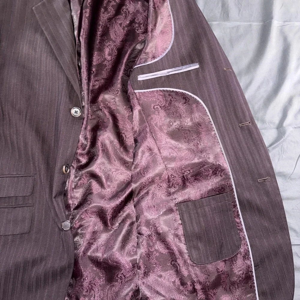 Steve Harvey Collection Suit Jacket Mens 40L Purple Pinstripe‎ 3 Button Long